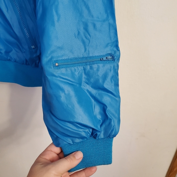 Vtg 90s IZOD Club Nylon Full Zip Windbreaker Men's Size XXLarge Blue Hiden Hood - Picture 8 of 9